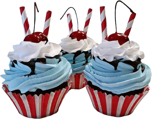Vista 7 de Juego de 3 cupcakes falsos para tartas artificiales, hechas a mano por Dezicakes, cupcakes artificiales Azul