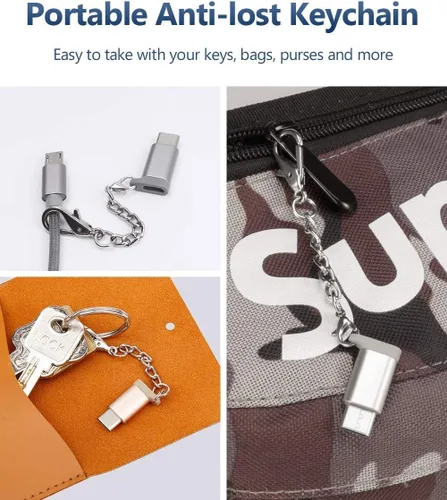 Vista 5 de JSAUX Adaptador micro USB (hembra) a USB C, paquete de 4, adaptador USB tipo C de aluminio con llavero de carga rápida compatible con Samsung Galaxy