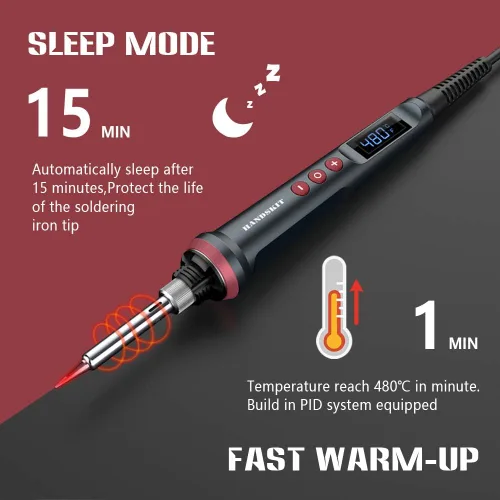 Vista 3 de Kit de soldador, 90 W, temperatura ajustable, 356.0-896.0 °F, soldador con pantalla LED, kit de pistola de soldadura 9 en 1, incluye 5 puntas, cable