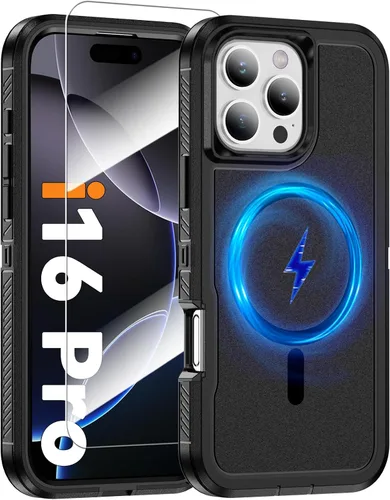 Vista 24 de Funda magnética para iPhone 13/iPhone 14 [compatible con Magsafe] [protector de pantalla de vidrio] [protección de grado militar de doble capa]
