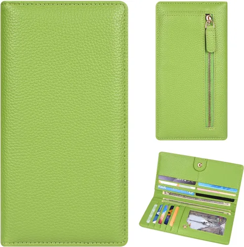 Vista 30 de Billetera para mujer, billetera RFID extradelgada, bolso plegable de cuero, con 11 ranuras para tarjetas y ventana de identificación, lindo monedero