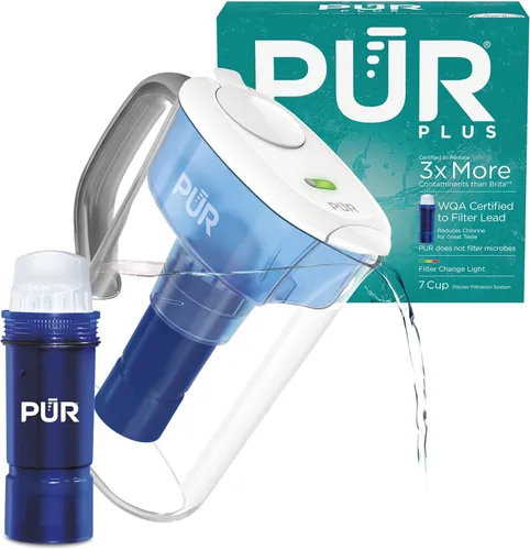 Vista 10 de PUR Plus jarra de filtro de agua de 7 tazas, limpiador, agua de gran sabor, apta para lavavajillas, potente, filtración que reduce el plomo, diseño