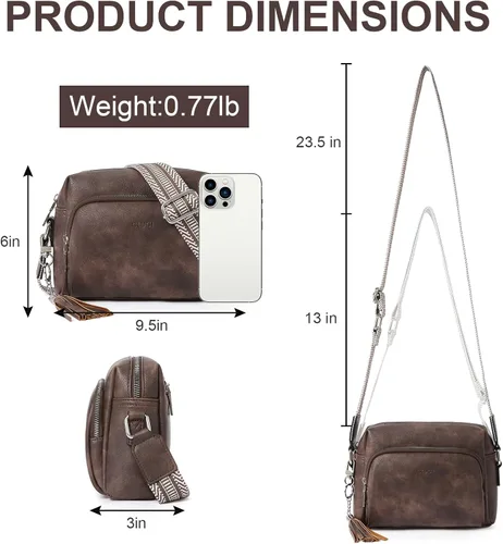 Vista 4 de CLUCI Bolsos para mujeres, bolsos cruzados para mujeres, bolso cruzado, bolso cruzado con correa ancha ajustable