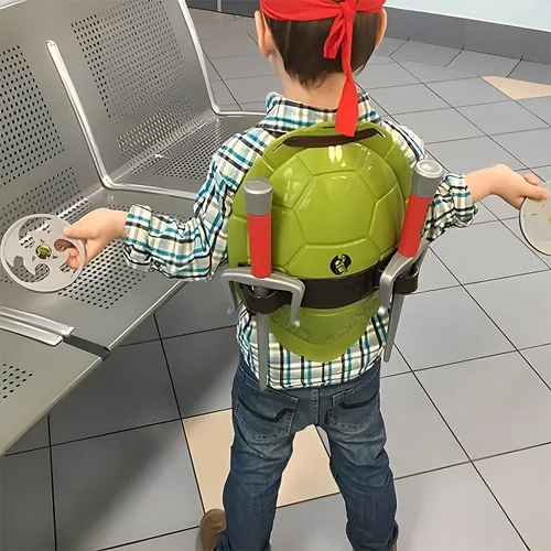 Vista 6 de JTQJTQ Disfraz de concha de tortuga para niños, máscara con los ojos vendados, regalo de Navidad, disfraces de ninja de dibujos animados, recuerdos