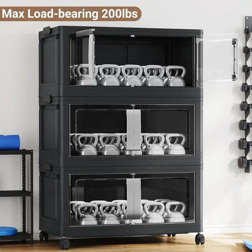 Vista 7 de BROVIEW Contenedores de almacenamiento apilables de 160 cuartos de galón con tapas, caja de almacenamiento plegable extragrande de 40 galones