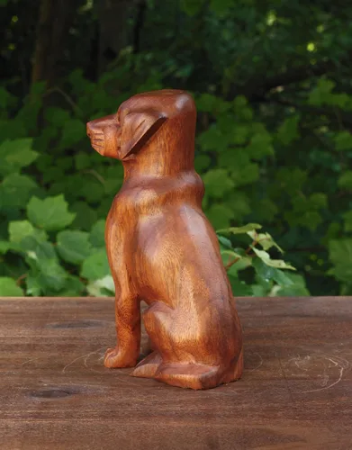 Vista 5 de G6 Collection Estatua de perro de madera tallada a mano de 8 pulgadas, escultura artística, decoración rústica para el hogar, decoración hecha a