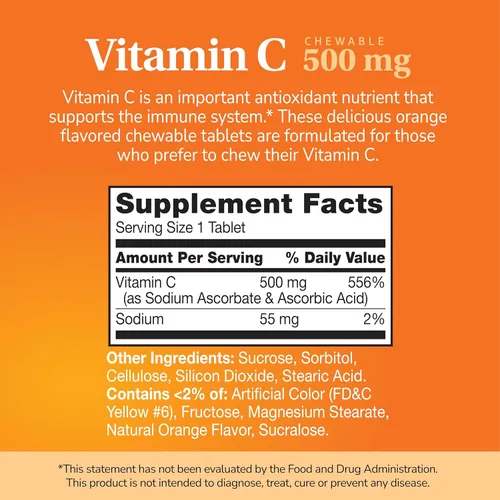 Vista 12 de 21st Century Vitamina C 500 mg Tabletas masticables, Naranja, 110