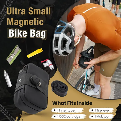 Vista 9 de Bolsa de sillín magnética Lumiere & Co. Falcon – Bolsa de bicicleta ultra pequeña de 0.37L, cierre magnético rápido Bolsa de asiento específica