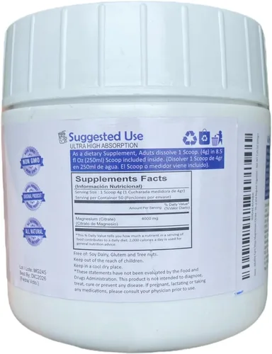 Vista 3 de Alkaline Care Suplemento en polvo de citrato de magnesio, antiestrés, sin gluten, sin OMG y original sin sabor, apoya el sueño, los músculos