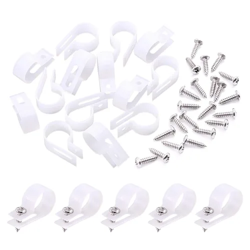 Vista 16 de Swpeet Paquete de 120 clips de cable tipo R de nailon negro de 1/2 pulgada, clips de sujeción de cable de montaje de tornillo de nailon con 120