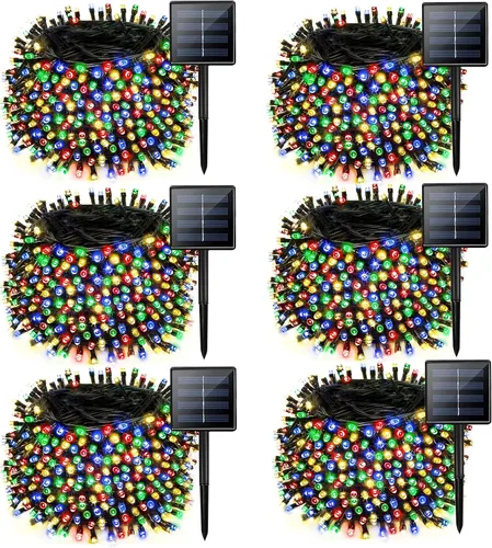 Vista 16 de Paquete de 2 tiras de luces solares de 480 LED para exteriores, luces solares súper largas de Navidad de 170 pies para exteriores con 8 modos