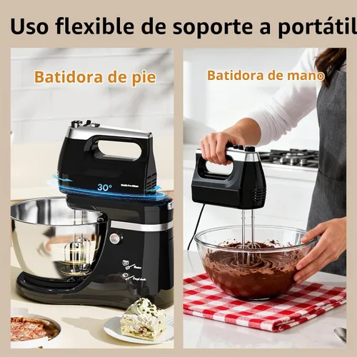Vista 4 de Batidora de pie 2 en 1 de 4.8 cuartos de galón, batidora de cocina eléctrica con tazón giratorio automático y cabezal inclinable, máquina de hornear