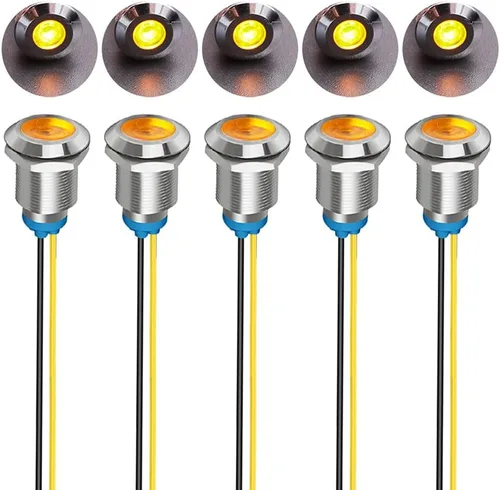 Vista 30 de Gebildet 5 piezas de luz piloto indicadora LED de plástico AC/DC 12-24V, tamaño del orificio de montaje 12 mm (rojo/naranja/azul/verde/blanco)