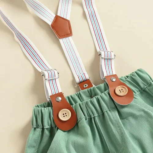 Vista 5 de Qiylii Bebé Niños Manga Corta Botones Pajarita Botones Body Camisas Tirantes Pantalones Cortos Ropa Casual Verano
