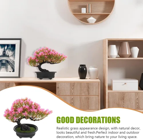 Vista 6 de ERINGOGO Simulación de bienvenida, pino zen, árbol bonsái falso, plantas en maceta, decoración artificial de escritorio, pino falso, decoración