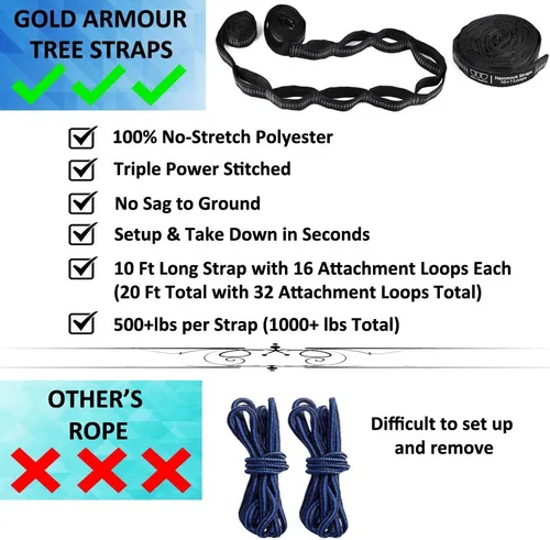 Vista 4 de Gold Armour Hamaca de camping – Hamaca doble XL, hamaca portátil, accesorios de camping, equipo para exteriores e interiores con correas de árbol