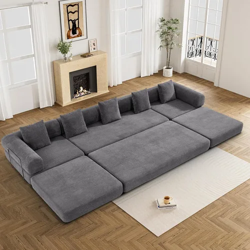 Vista 21 de DAMAIFROM - Sofá cama convertible sin huesos, color beige y blanco 80" Corduroy Modular Compressed Futon Sofa Bed, Pull-Out Cloud Loveseat with