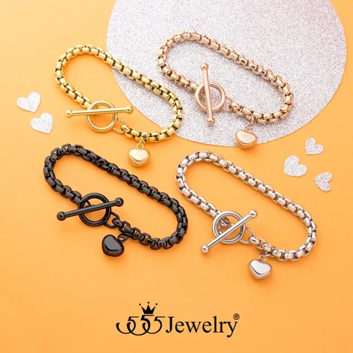 Vista 5 de 555Jewelry Pulsera de acero inoxidable con cadena de eslabones y corazón para mujeres y niñas