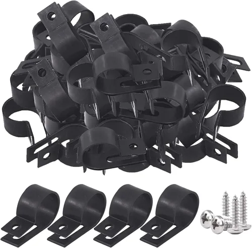 Vista 8 de Glarks 120 abrazaderas de alambre de nailon negro de 1/2 pulgada para montaje de tornillo tipo R con 120 tornillos para kit de cable, conducto