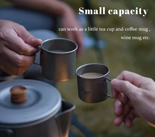Vista 5 de Boundless Voyage Titanio Camping Taza Taza Fuego Abierto Ultraligero Camping Picnic Agua Vino Café Taza 4.1 fl oz y 6.1 fl oz Teacups Sin Tapa