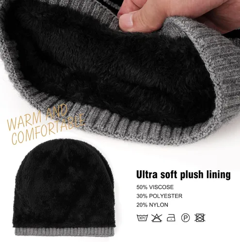 Vista 3 de Wmcaps Gorros de invierno para hombres y mujeres, gorro de invierno con forro polar cálido