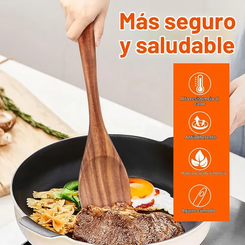 Vista 6 de Cuchara de madera grande de 14" para cocinar cucharas de mezcla de madera grande no tóxicas Long Stirring Spoon Teak Baking Cooking Spatula Acacia