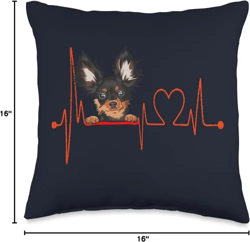 Vista 4 de Russian Toy Terrier Owners & Lovers Gifts & Tees Russian Toy Terrier Heartbeat EKG My Dog is My Valentine - Almohada de 16 x 16 pulgadas, multicolor