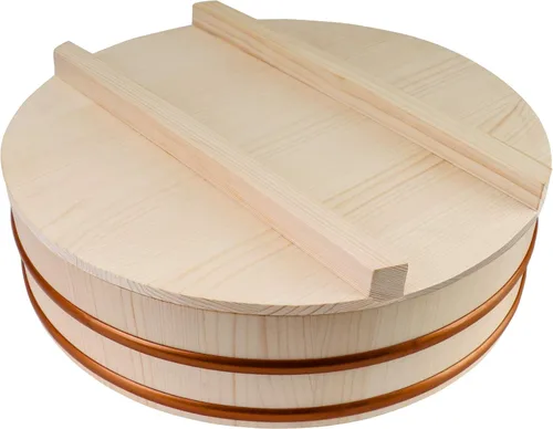 Vista 4 de Kichgather Tazón de arroz de madera para sushi con tapa Hangiri Sushi Oke Sushi Arroz Mezclador (10.6 pulgadas con tapa)