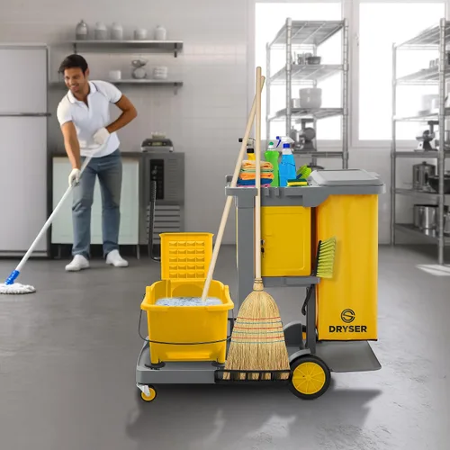 Vista 7 de Dryser Carrito de limpieza comercial con ruedas - Carrito de limpieza con gabinete con cerradura de llave