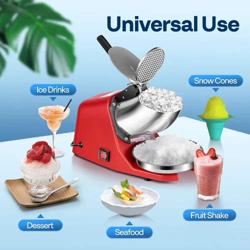 Vista 7 de VIVOHOME Picadora de Hielo Eléctrica Trituradora Máquina para Hacer Conos de Nieve Rojo 64.86 kg/hora con Palillo de Hielo para Uso Doméstico