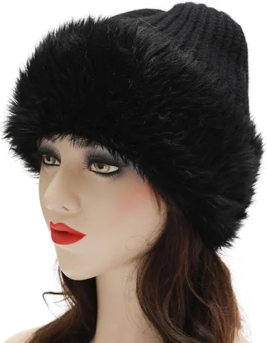 Vista 2 de ZLYC Gorro de invierno de piel sintética para mujer, gorro de calavera elástico con puños
