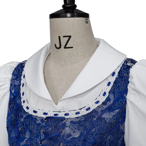 Vista 5 de VEECOOCOS Disfraz de princesa Belle para cosplay, vestido de aldea de Belle, vestido de sirvienta azul para mujer