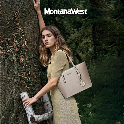 Vista 2 de Montana West Bolso de mano para mujer bolso de hombro de cuero vegano tamaño grande y mediano juego de 2 monederos