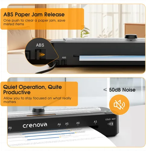Vista 5 de Crenova Máquina laminadora con 12 hojas de laminación, máquina laminadora A3 caliente y fría con recortadora de esquina, tecnología de calentamiento