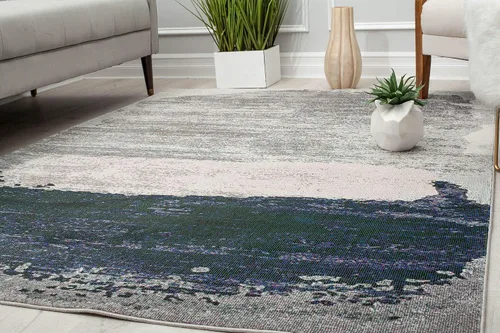 Vista 4 de CosmoLiving by Cosmopolitan Melyna MA25A - Alfombra abstracta contemporánea de satén plateado, 2 pies 6 pulgadas x 4 pies