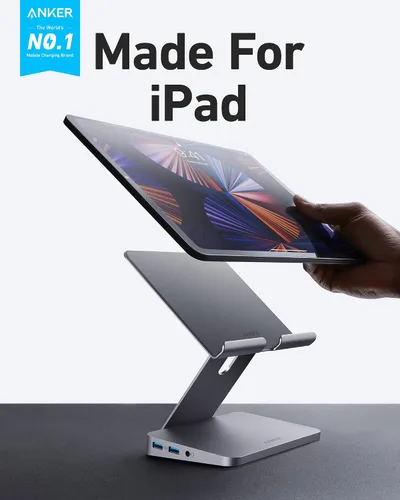 Vista 2 de Anker Hub USB C para iPad, 551 USBC Hub (8 en 1), con soporte plegable para tableta, HDMI 4K, 2 puertos de datos USB-A, para iPad Pro 5ª