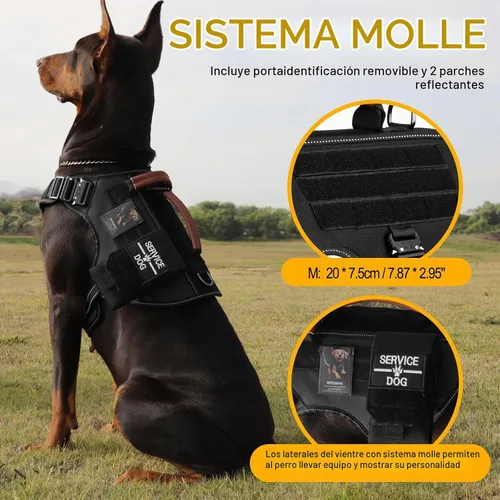 Vista 5 de Arnés táctico para perro, chaleco de servicio con hebillas de metal, chaleco reflectante sin tirones para perros medianos y grandes, chaleco con asa