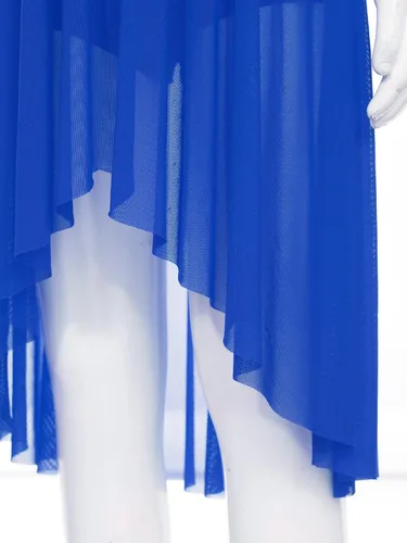 Vista 7 de TiaoBug Vestido de baile de ballet lírico con lentejuelas para niñas, falda alta y baja, disfraz de salón moderno y contemporáneo de jazz latino