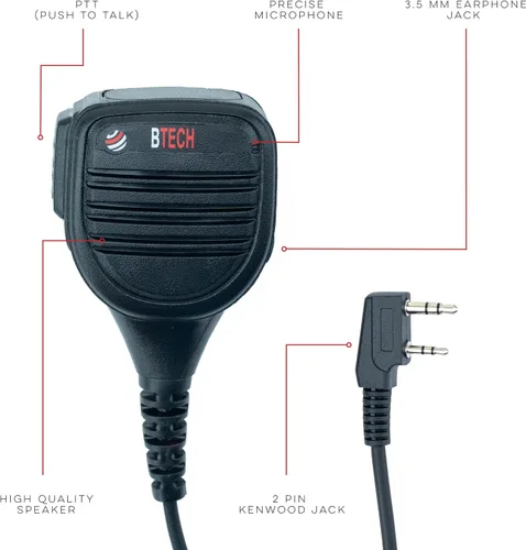 Vista 6 de BTECH QHM22 - Micrófono de altavoz IP54 resistente a la intemperie, micrófono de hombro de grado comercial premium para BAOFENG (UV-5R BF-F8HP)