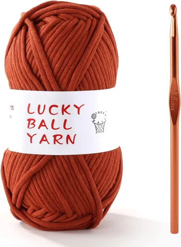 Vista 11 de LUCKY BALL Hilo para ganchillo, 3.53 oz/109 yardas, 70% algodón, 30% nailon, #5, hilo de tubo voluminoso para tejer, para bolsos, sombreros