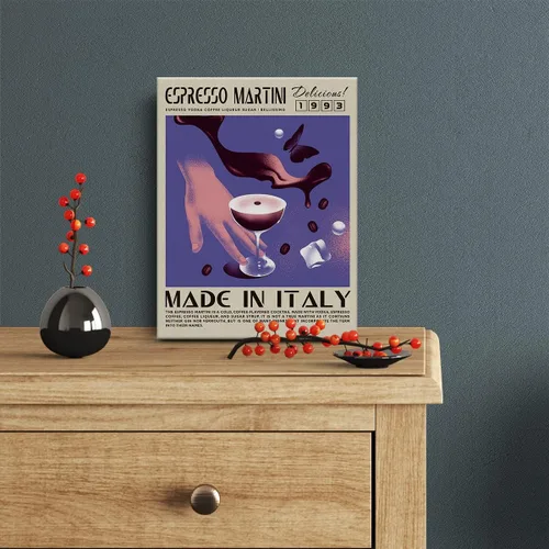 Vista 2 de Divertido lienzo de cóctel para decoración de pared de Martini Espresso Martini, 12 x 15 pulgadas, decoración moderna para el hogar, cocina, bar