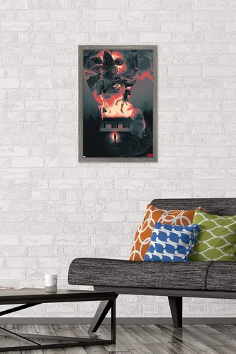 Vista 2 de Trends International Netflix Stranger Things - Póster de pared de siluetas, 22.4 pulgadas de largo x 14.7 pulgadas, versión enmarcada en madera