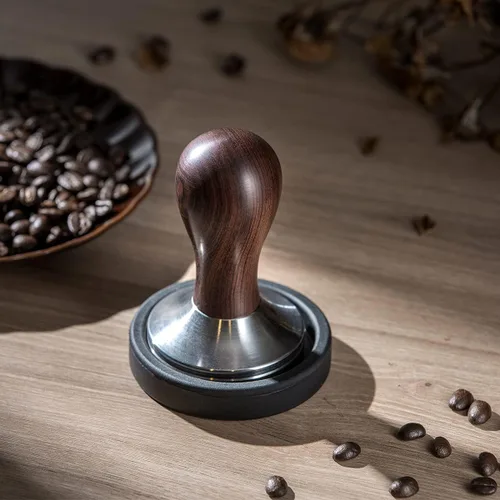 Vista 8 de Prensa de café espresso con alfombrilla de prensa 304 de acero inoxidable, base plana, mango de madera para molido de café, accesorio para máquinas