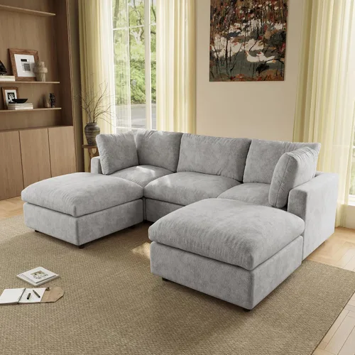 Vista 9 de Sofá modular de nube seccional, moderno sofá en forma de L con otomana, 100 pulgadas, 3 plazas de felpilla para asiento profundo para sala de estar