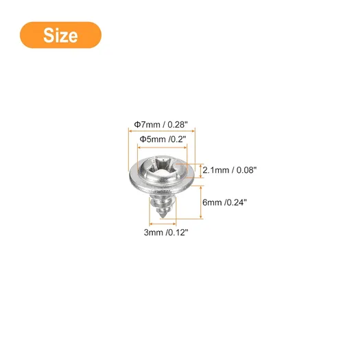 Vista 2 de uxcell ST3x6mm Phillips Pan Head Tornillo Autorroscante con Arandela, 100 piezas - Tornillo de madera de acero inoxidable 304 rosca completa (plata)