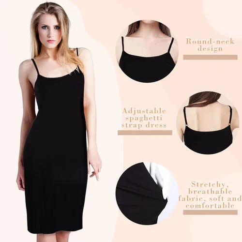 Vista 3 de Hillban Vestido de 3 piezas para mujer, con tirantes delgados ajustables, camiseta larga sin mangas, ropa de noche, suave debajo del vestido