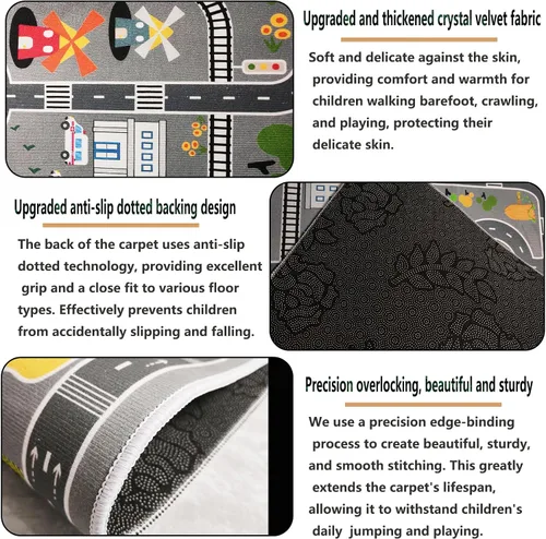 Vista 8 de Alfombra de juego para niños, ideal para jugar con autos y juguetes, alfombra educativa de carretera y tráfico para niños, alfombra divertida