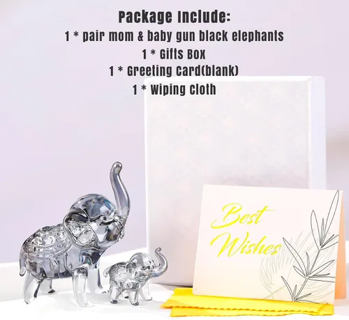 Vista 4 de Ornalrist Regalos de elefante de cristal para mujer, chapado en cristal, negro, mamá y bebé, elefante, manualidades, regalos ideales para esposa