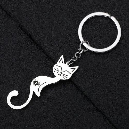 Vista 5 de RAIDIN Llavero de acero inoxidable chapado en oro con bonito diseño de gato, regalo para mujeres y niñas, llavero para coche, monedero, llaves
