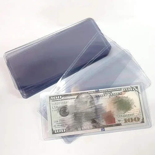 Vista 7 de Rainmae Paquete de 50 soportes de plástico duro transparente para dinero, 6.8 x 2.9 pulgadas, PVC transparente para billetes de billetes, fundas